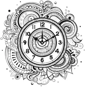 ausmalbild-kreative-uhr-mit-verschoenkeltem-muster