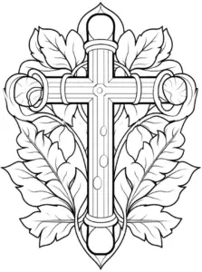 ausmalbild-kreuz-mit-blumen-und-blaettern