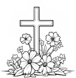 ausmalbild-kreuz-mit-blumenmotiv