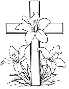 ausmalbild-kreuz-mit-lilien-und-blumen