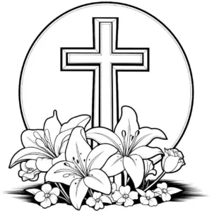 ausmalbild-kreuz-und-blumen-motive