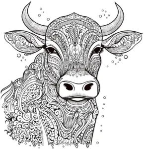 ausmalbild-kuh-mit-floralen-mustern
