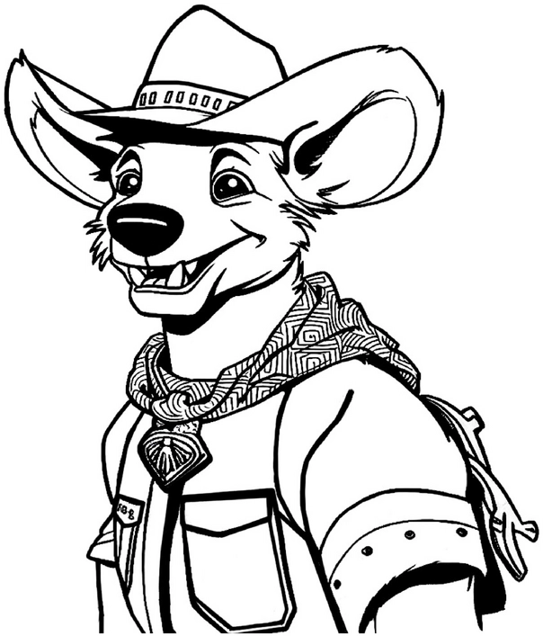 ausmalbild-laechelnde-hyaene-im-western-stil