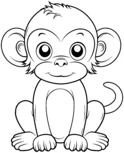 ausmalbild-laechelnder-affe-mit-grossen-augen