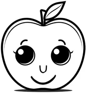 ausmalbild-laechelnder-apfel-mit-grossen-augen