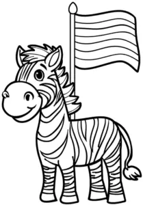 ausmalbild-laechelndes-zebra-mit-flagge