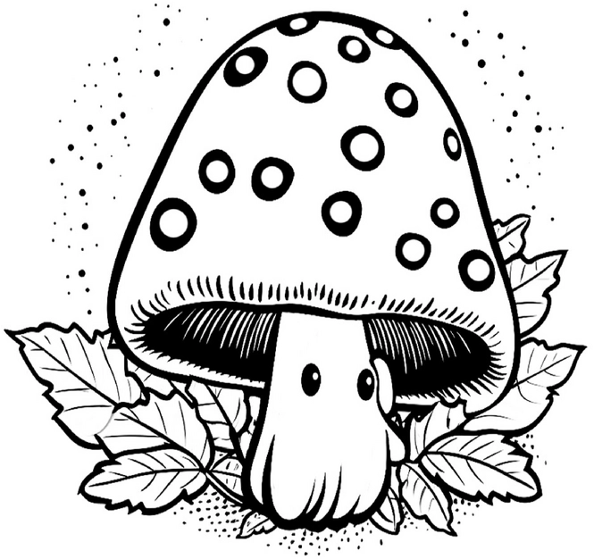 ausmalbild-lebendiger-pilz-mit-punkten