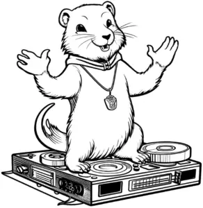 ausmalbild-lebhafter-otter-auf-dj-pult