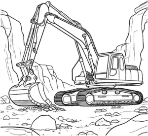 ausmalbild-leistungsstarker-bagger-auf-baustelle