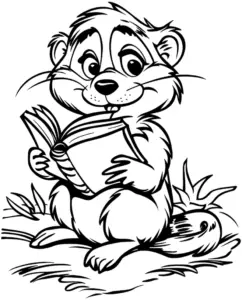 ausmalbild-lesendes-erdmaennchen-auf-wiese