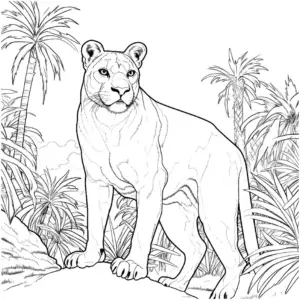 ausmalbild-loewe-im-dschungel-mit-pflanzen