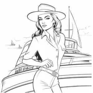 ausmalbild-luxurioese-dame-am-schiff-mit-hut