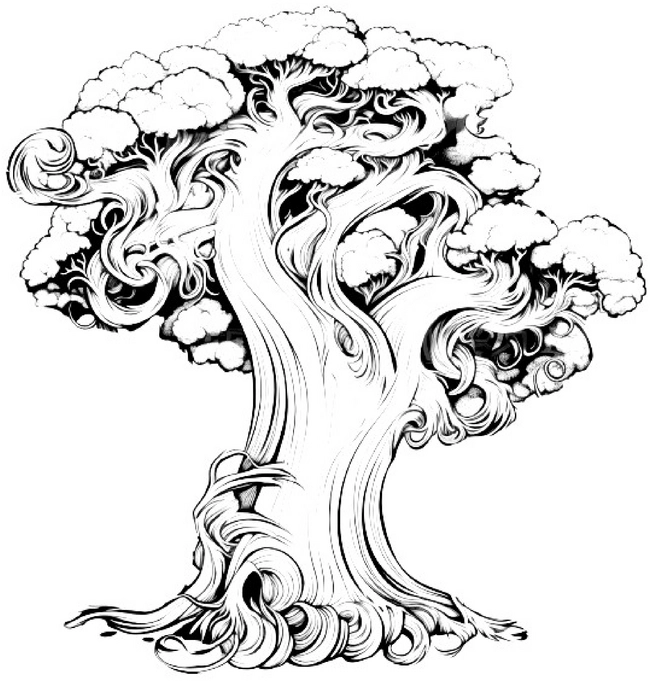 ausmalbild-maechtiger-baum-mit-verschnoerkeltem-design