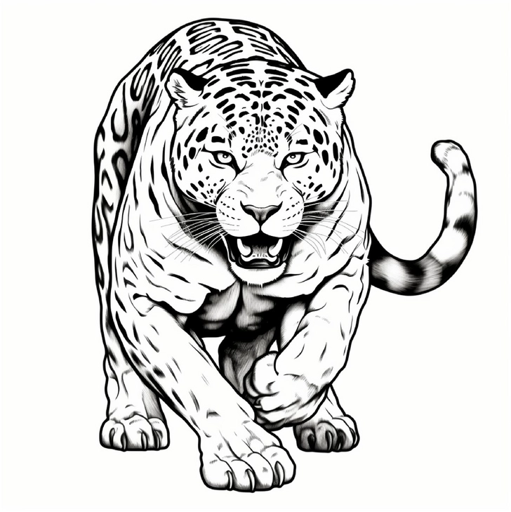 ausmalbild-maechtiger-jaguar-in-bewegung