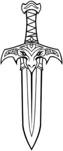 ausmalbild-maechtiges-schwert-mit-tierkopf