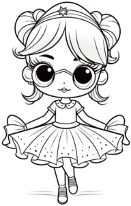 ausmalbild-maedchen-mit-brille-und-ballerina-kleid