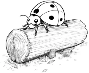 ausmalbild-marienkaefer-auf-baumstamm