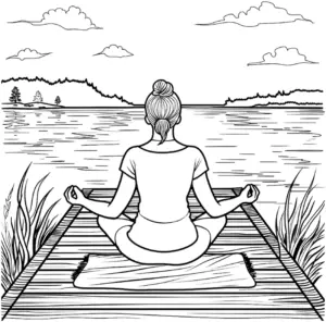 ausmalbild-meditierende-frau-am-see-mit-natur