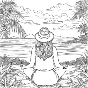 ausmalbild-meditierende-frau-am-strand