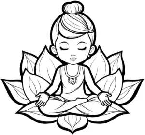 ausmalbild-meditierendes-kind-auf-lotusbluete
