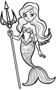 ausmalbild-meerjungfrau-mit-dreizack-und-fischschwanz