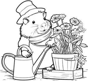 ausmalbild-meerschweinchen-im-garten-mit-blumen