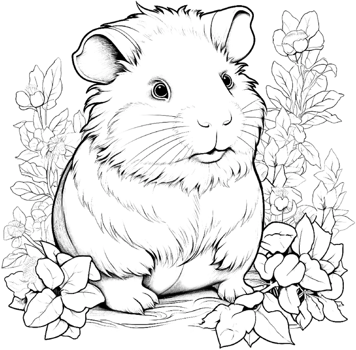 ausmalbild-meerschweinchen-und-blumen