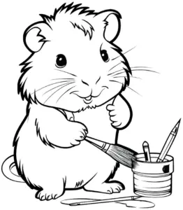 ausmalbild-meerschweinchen-und-malutensilien