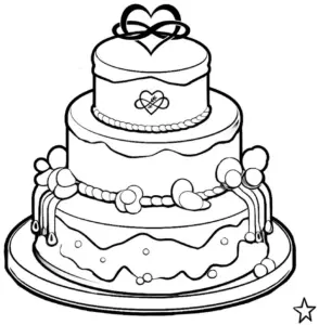 ausmalbild-mehrstoekige-torte-mit-herzen-und-verzierungen