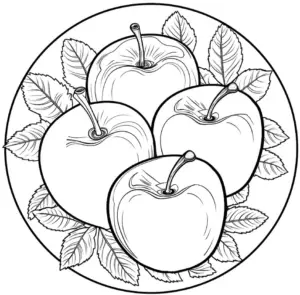ausmalbild-mit-aepfeln-auf-teller