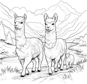 ausmalbild-mit-alpakas-in-malerischer-naturkulisse
