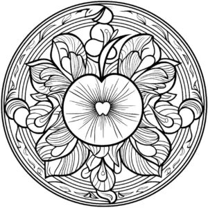 ausmalbild-mit-apfel-und-floralen-mustern