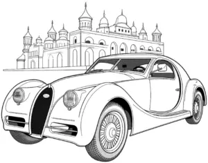 ausmalbild-mit-auto-und-architektur-im-hintergrund