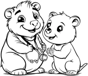 ausmalbild-mit-baerenarzt-und-baerenkind