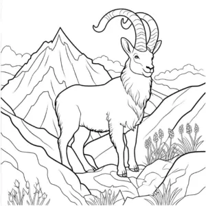 ausmalbild-mit-berglandschaft-und-majestaetischer-ziege