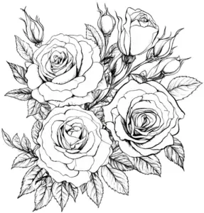 ausmalbild-mit-detailreichen-rosen-und-blaettern
