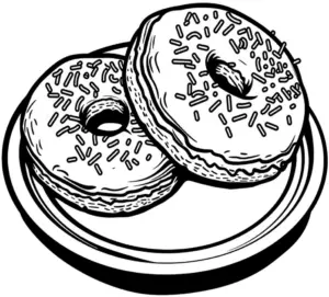 ausmalbild-mit-donuts-auf-einem-teller