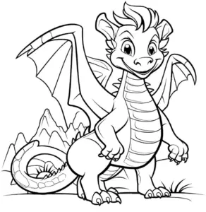 ausmalbild-mit-drache-und-bergen