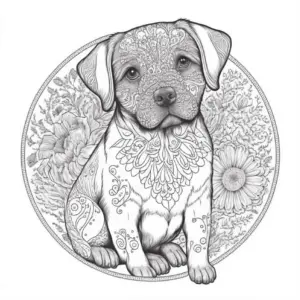 ausmalbild-mit-einem-welpen-im-floralen-design