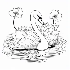 ausmalbild-mit-elegantem-schwan-und-lotusblueten