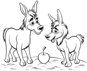 ausmalbild-mit-eseln-und-apfel