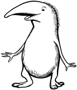 ausmalbild-mit-fabelhaftem-tierwesen-und-langem-schnabel