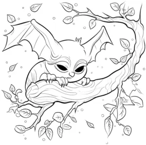 ausmalbild-mit-fabelwesen-auf-ast