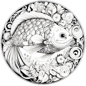 ausmalbild-mit-fisch-und-blumen