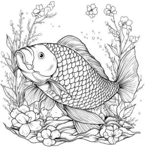 ausmalbild-mit-fisch-und-blumen-im-wasser
