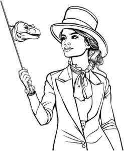 ausmalbild-mit-frau-und-dinosaurierkopf