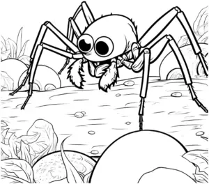 ausmalbild-mit-freundlicher-spinne-auf-pflanzen
