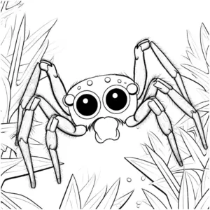 ausmalbild-mit-freundlicher-spinne-im-gruenen