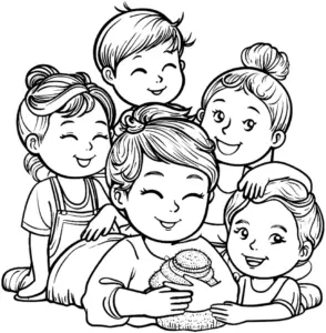 ausmalbild-mit-fröhlichen-kindern-und-baby