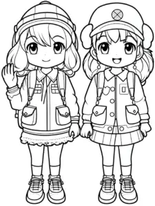 ausmalbild-mit-froehlichen-maedchen-im-modischen-outfit